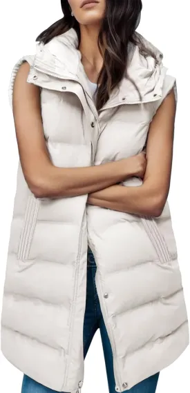 Gihuo Women's Long Puffer Vest Winter Quilted Hooded Sleeveless Zip Up Long Jacket Vest Gilet
