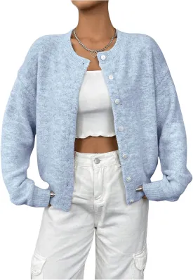 GORGLITTER Women's Button Up Knit Cardigan Open Front Fall Trendy 2025 Cute Long Sleeve Sweater