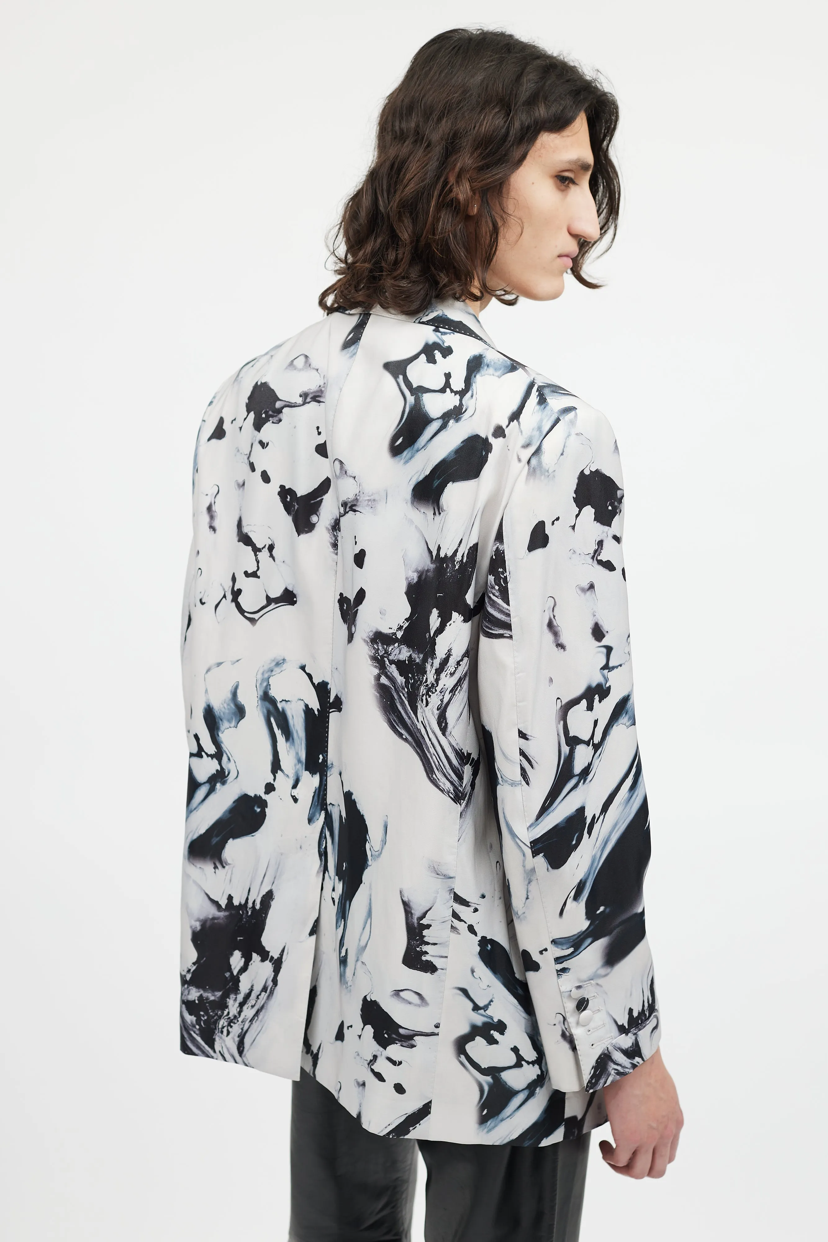 Grey & Black Marbled Shawl Collar Blazer