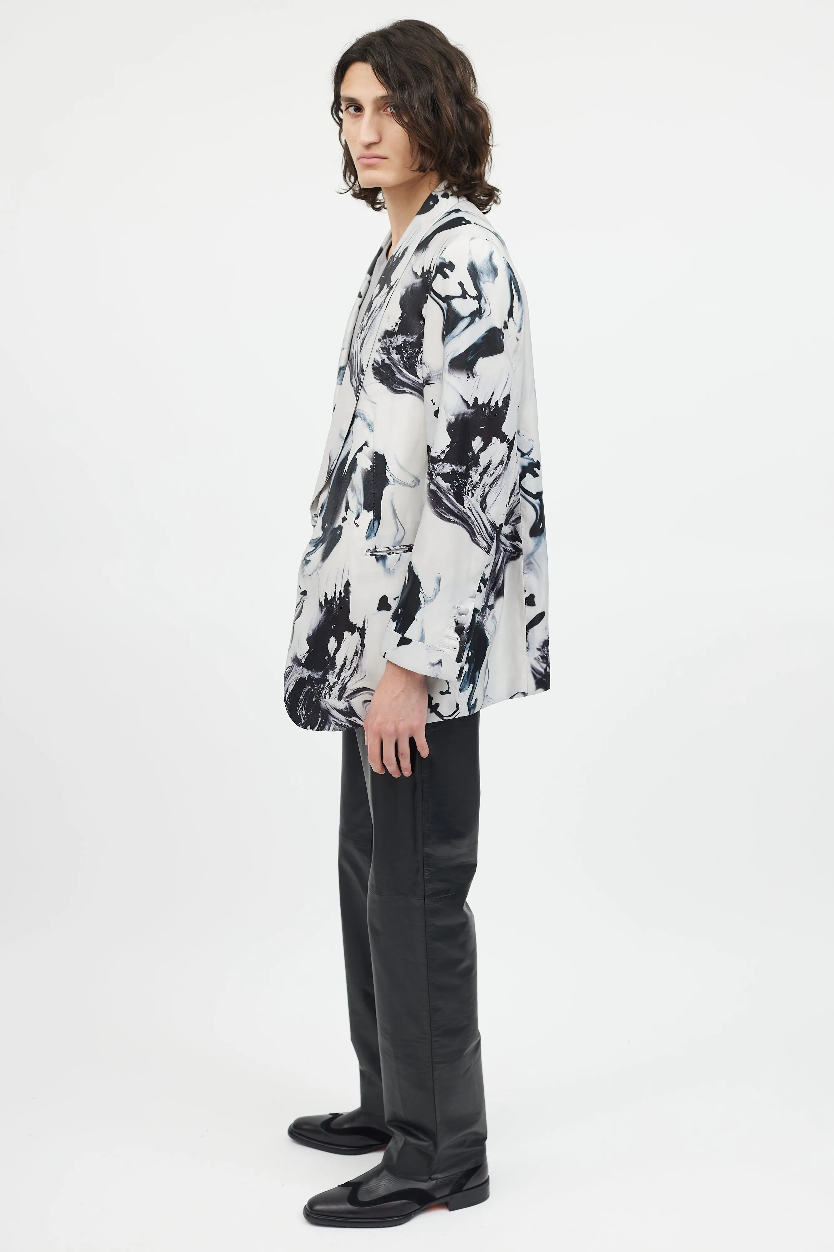 Grey & Black Marbled Shawl Collar Blazer