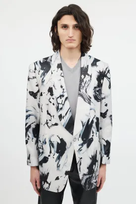 Grey & Black Marbled Shawl Collar Blazer