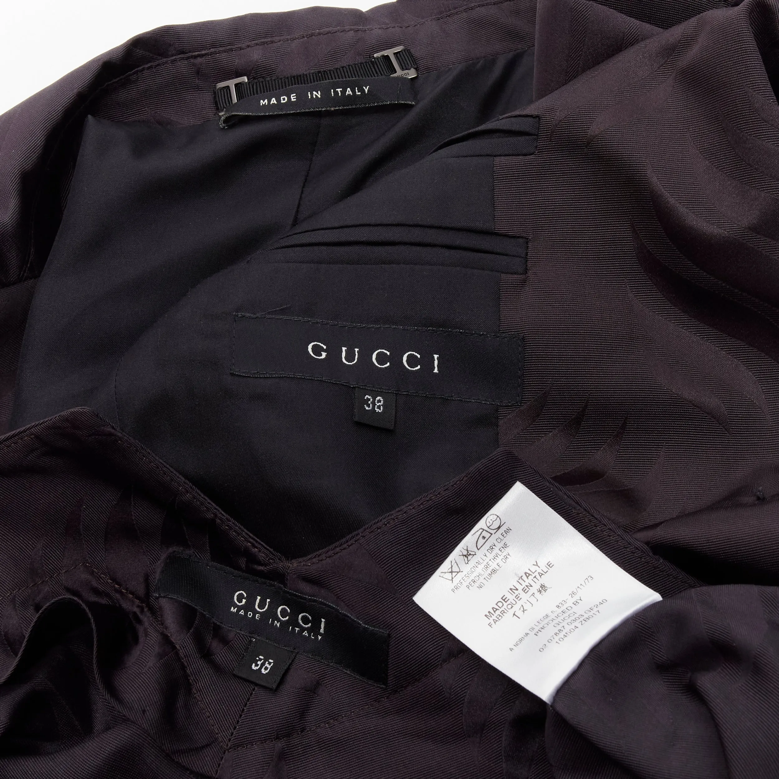 GUCCI Tom Ford Vintage black oriental leaf jacquard blazer skirt suit IT38 XS