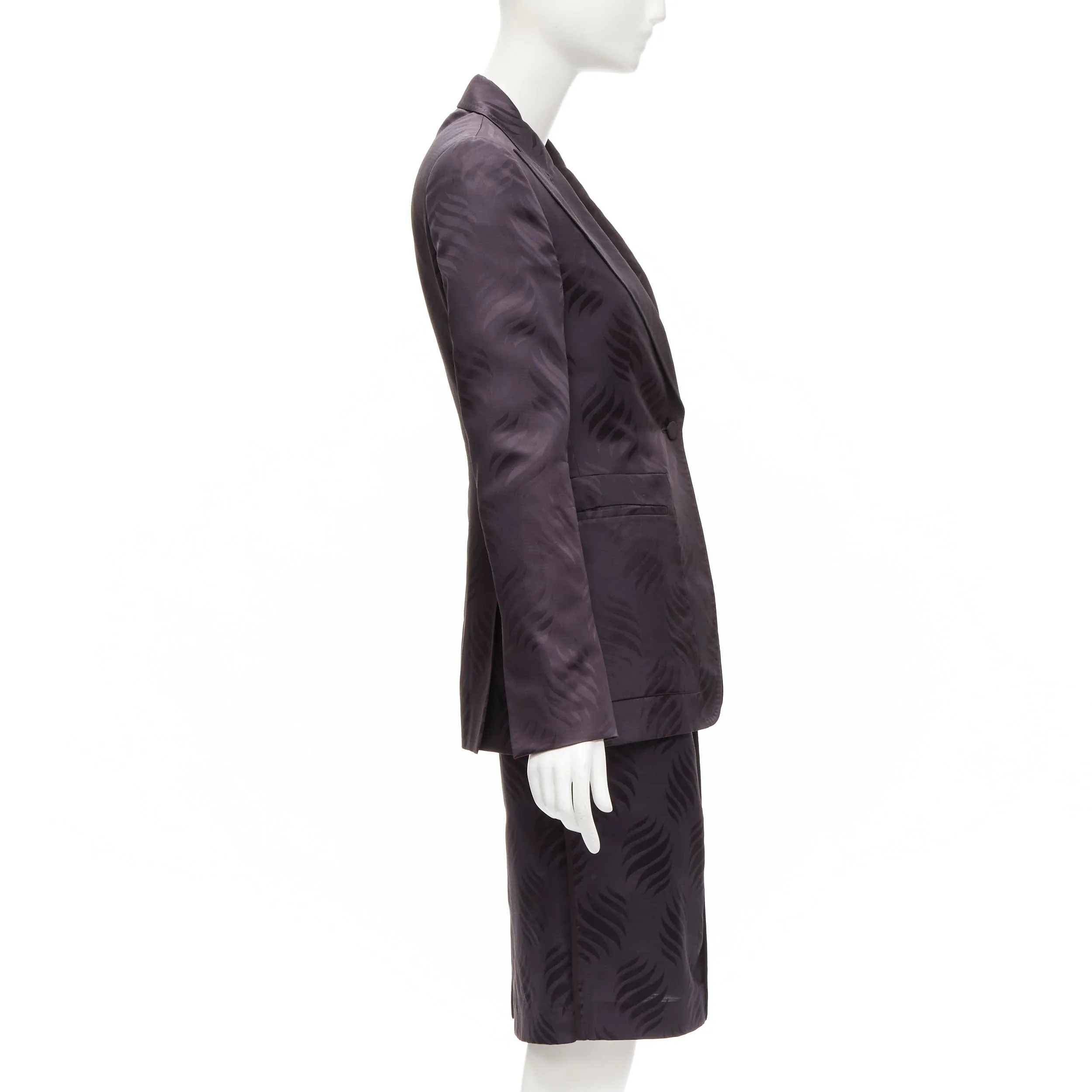 GUCCI Tom Ford Vintage black oriental leaf jacquard blazer skirt suit IT38 XS