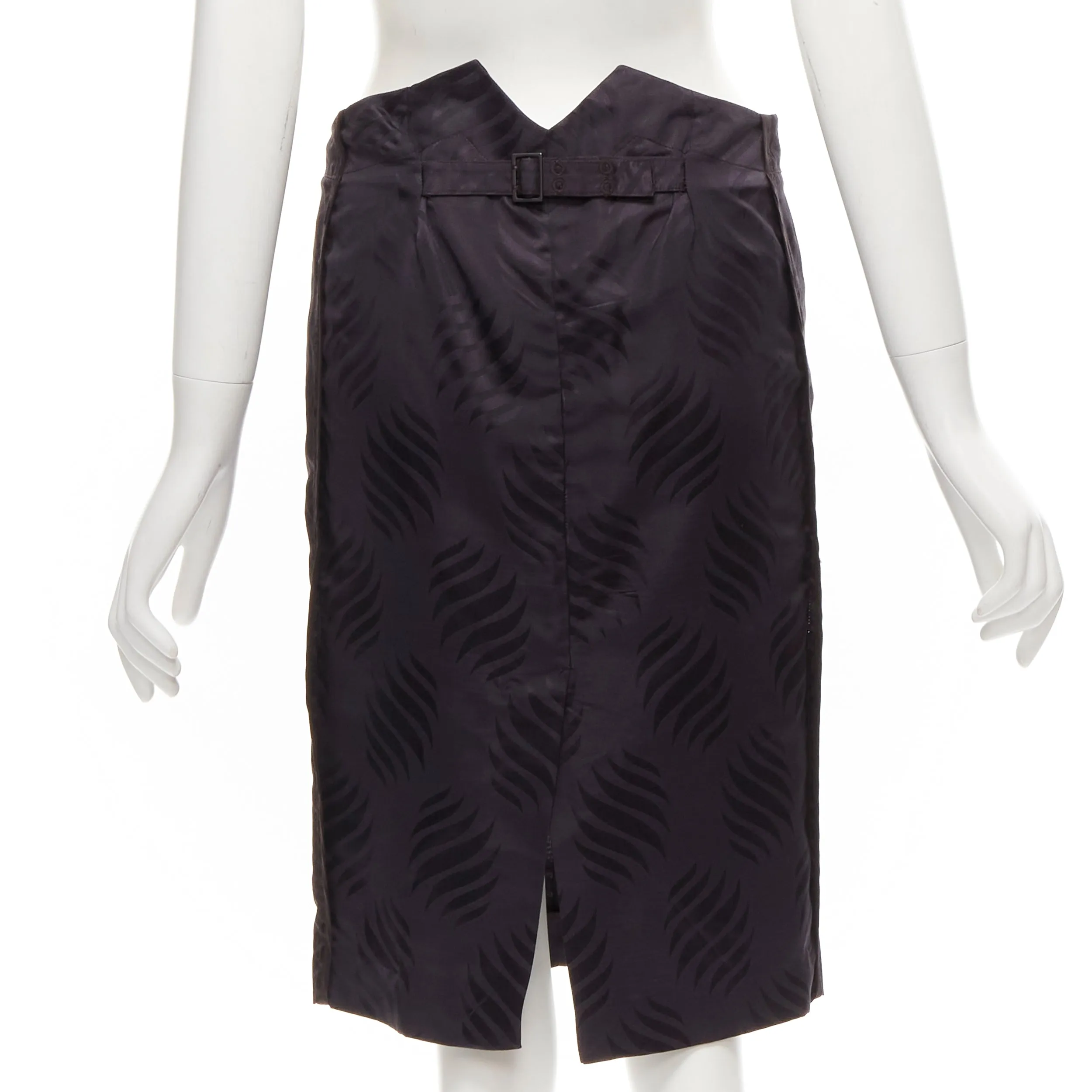 GUCCI Tom Ford Vintage black oriental leaf jacquard blazer skirt suit IT38 XS