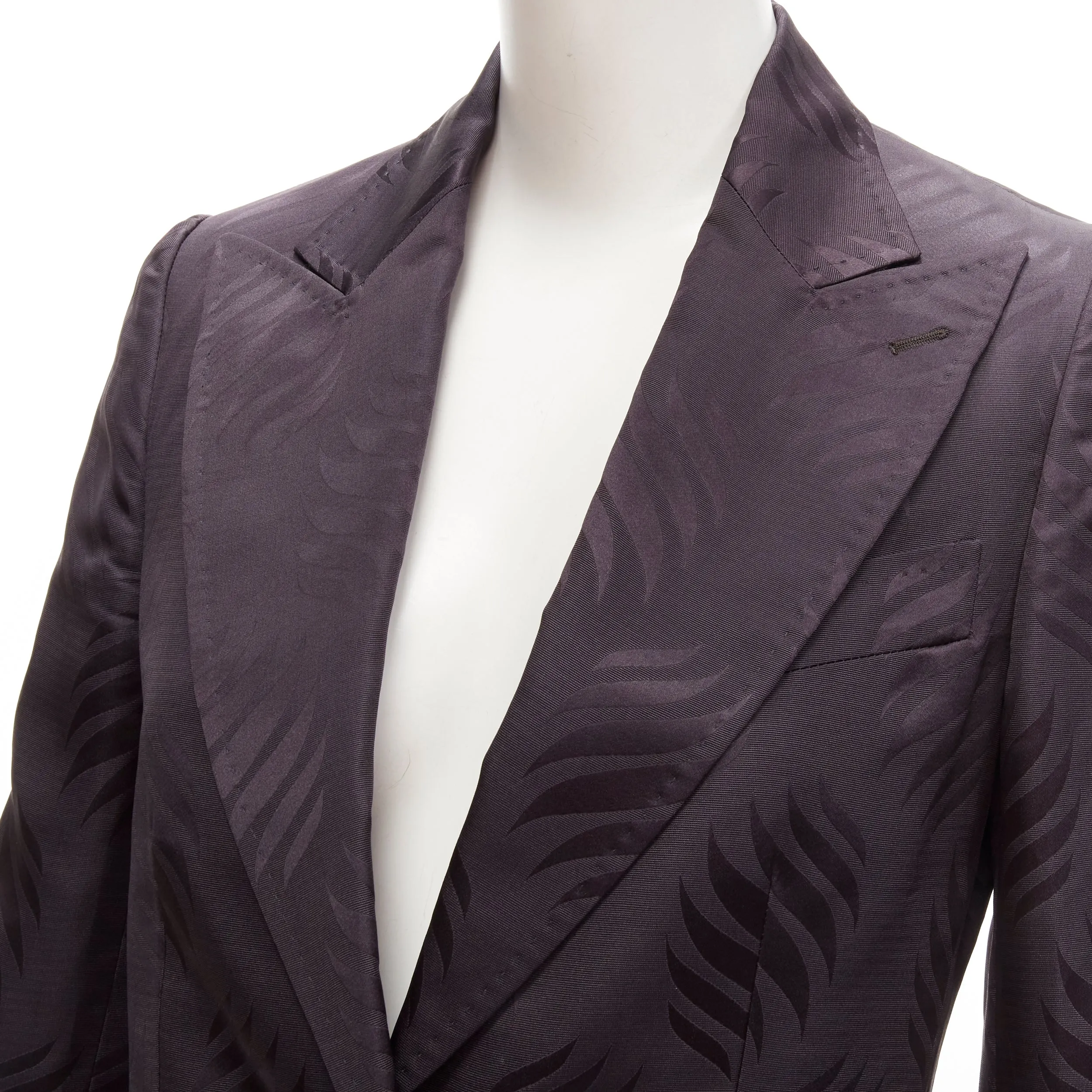 GUCCI Tom Ford Vintage black oriental leaf jacquard blazer skirt suit IT38 XS