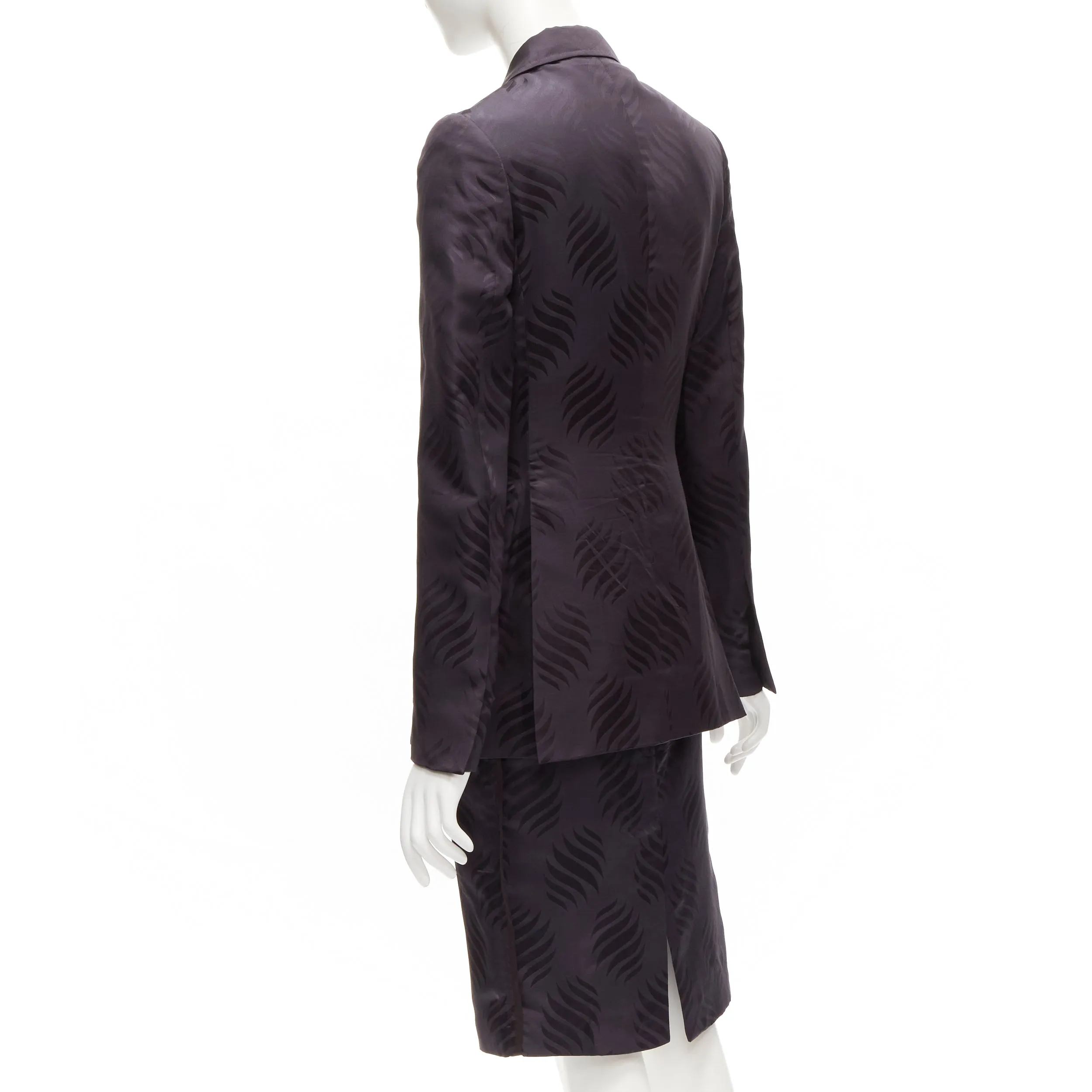 GUCCI Tom Ford Vintage black oriental leaf jacquard blazer skirt suit IT38 XS