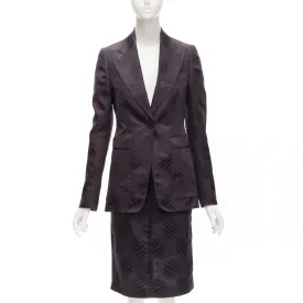 GUCCI Tom Ford Vintage black oriental leaf jacquard blazer skirt suit IT38 XS
