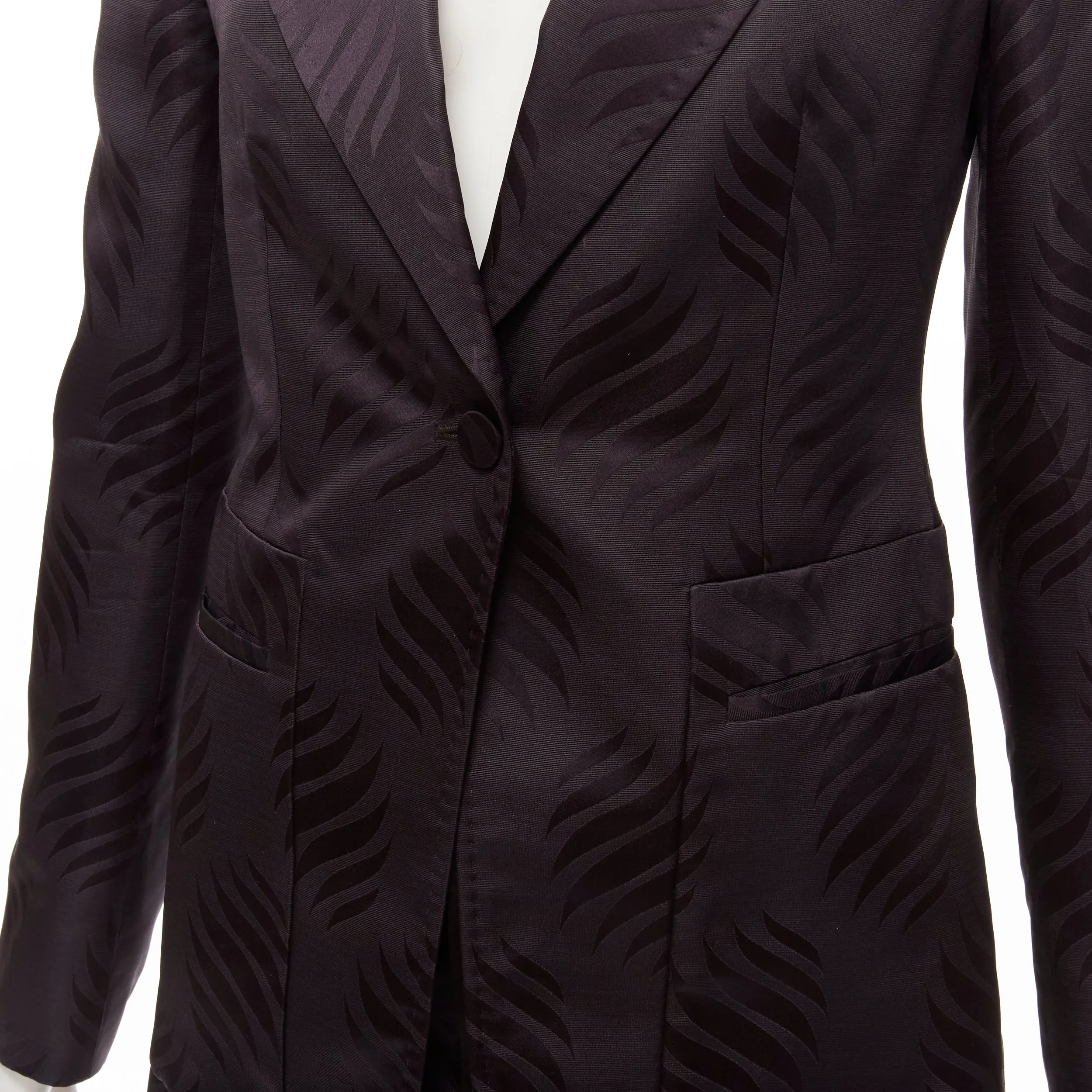 GUCCI Tom Ford Vintage black oriental leaf jacquard blazer skirt suit IT38 XS