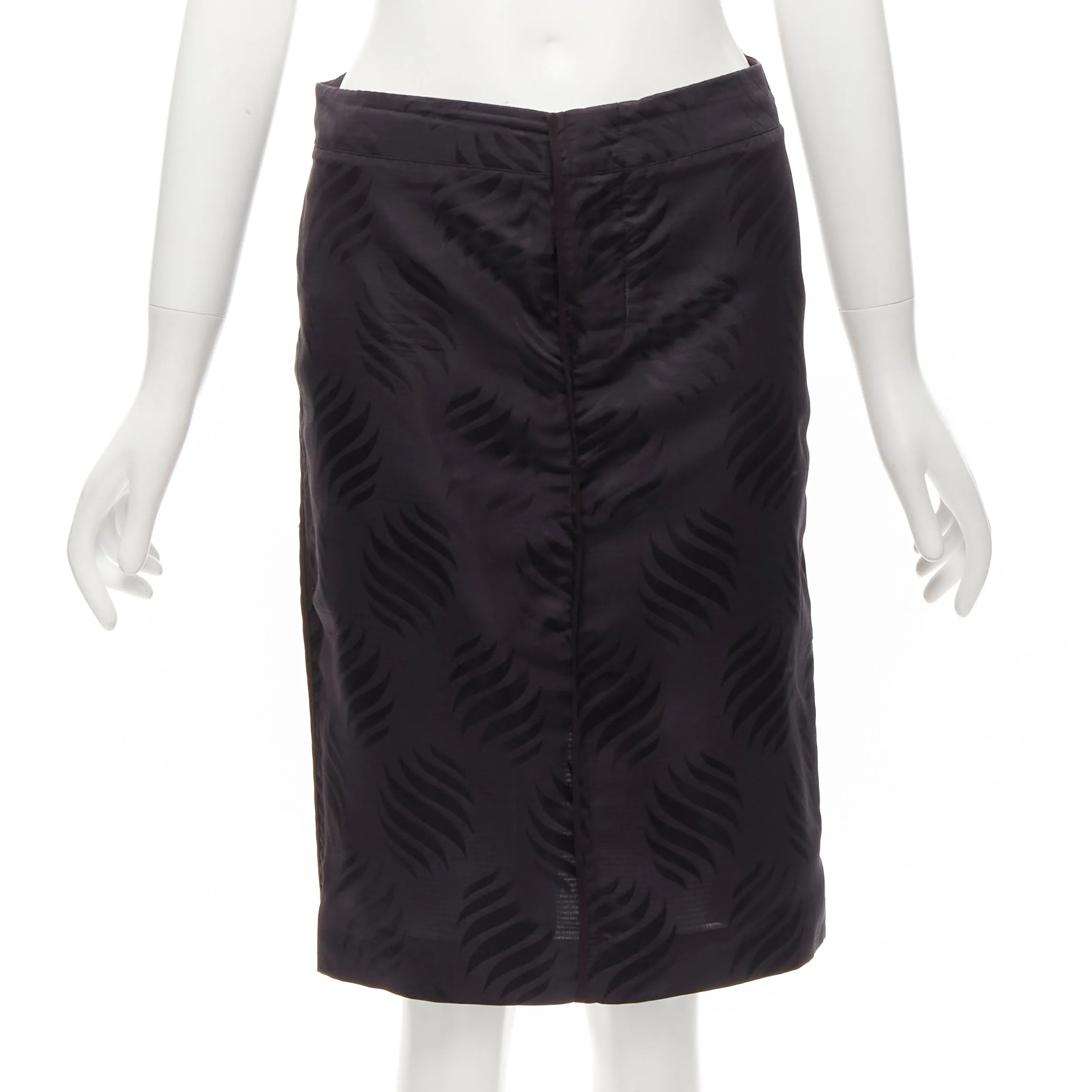 GUCCI Tom Ford Vintage black oriental leaf jacquard blazer skirt suit IT38 XS