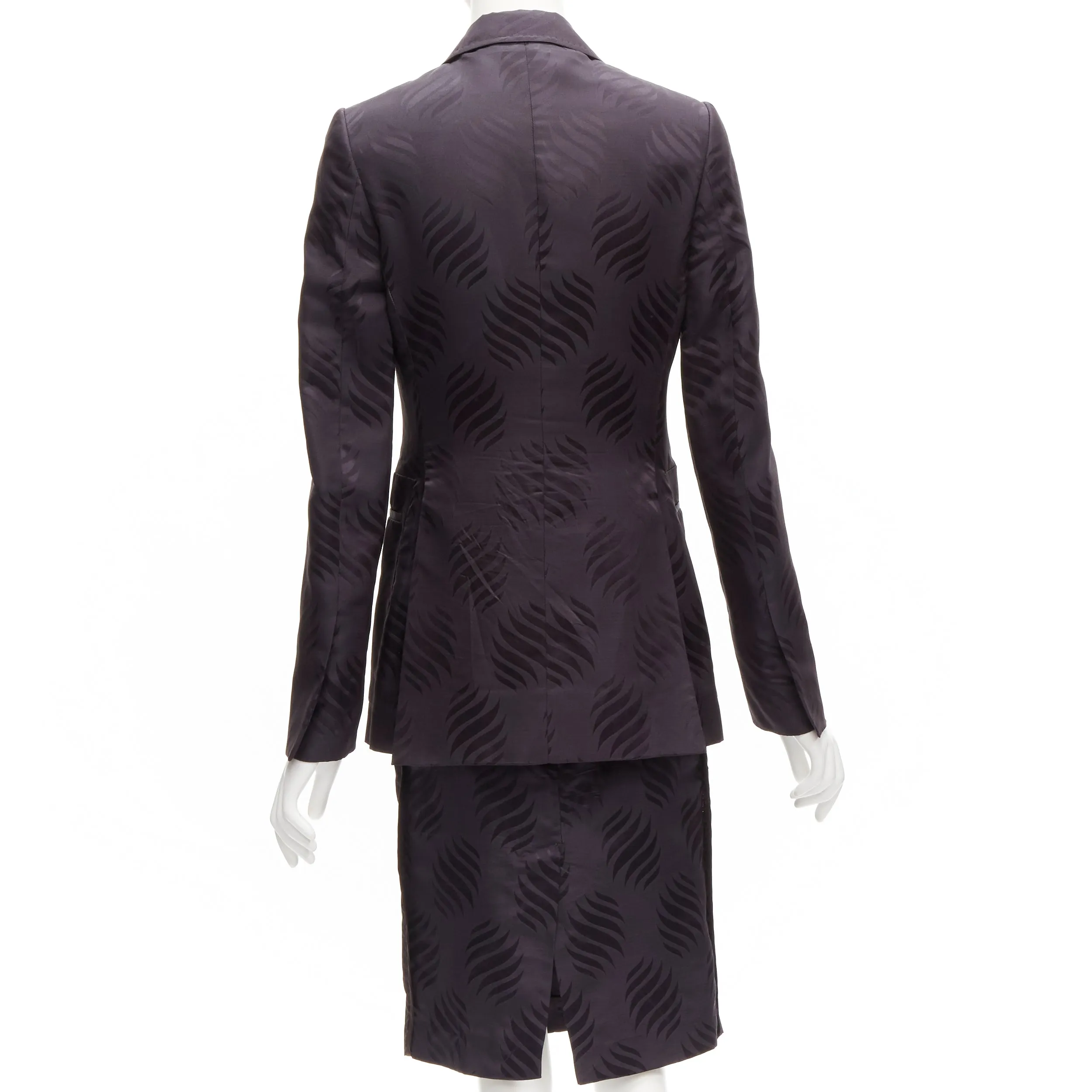 GUCCI Tom Ford Vintage black oriental leaf jacquard blazer skirt suit IT38 XS