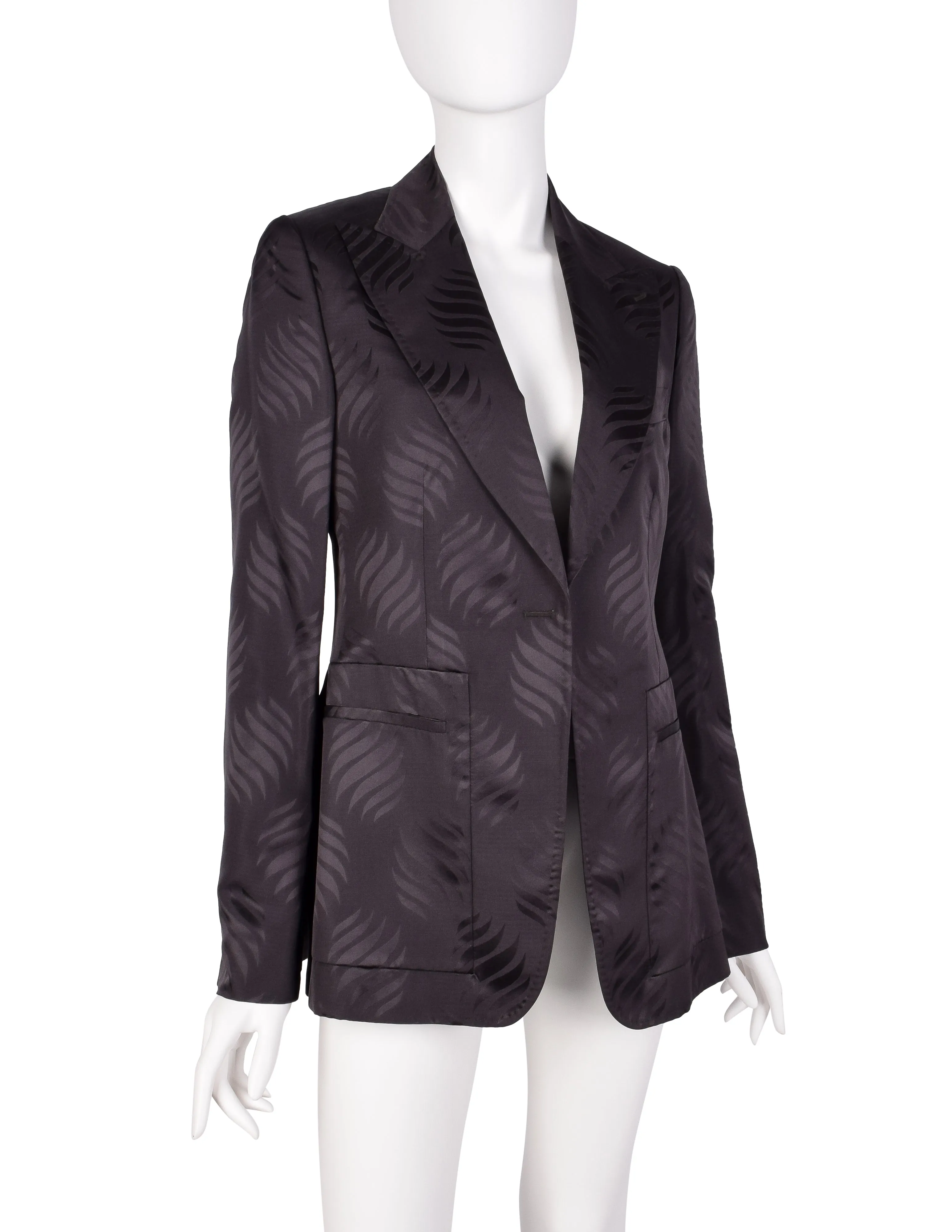 Gucci Vintage AW 2002 by Tom Ford Blackened Purple Leaf Silk Jacquard Blazer Jacket