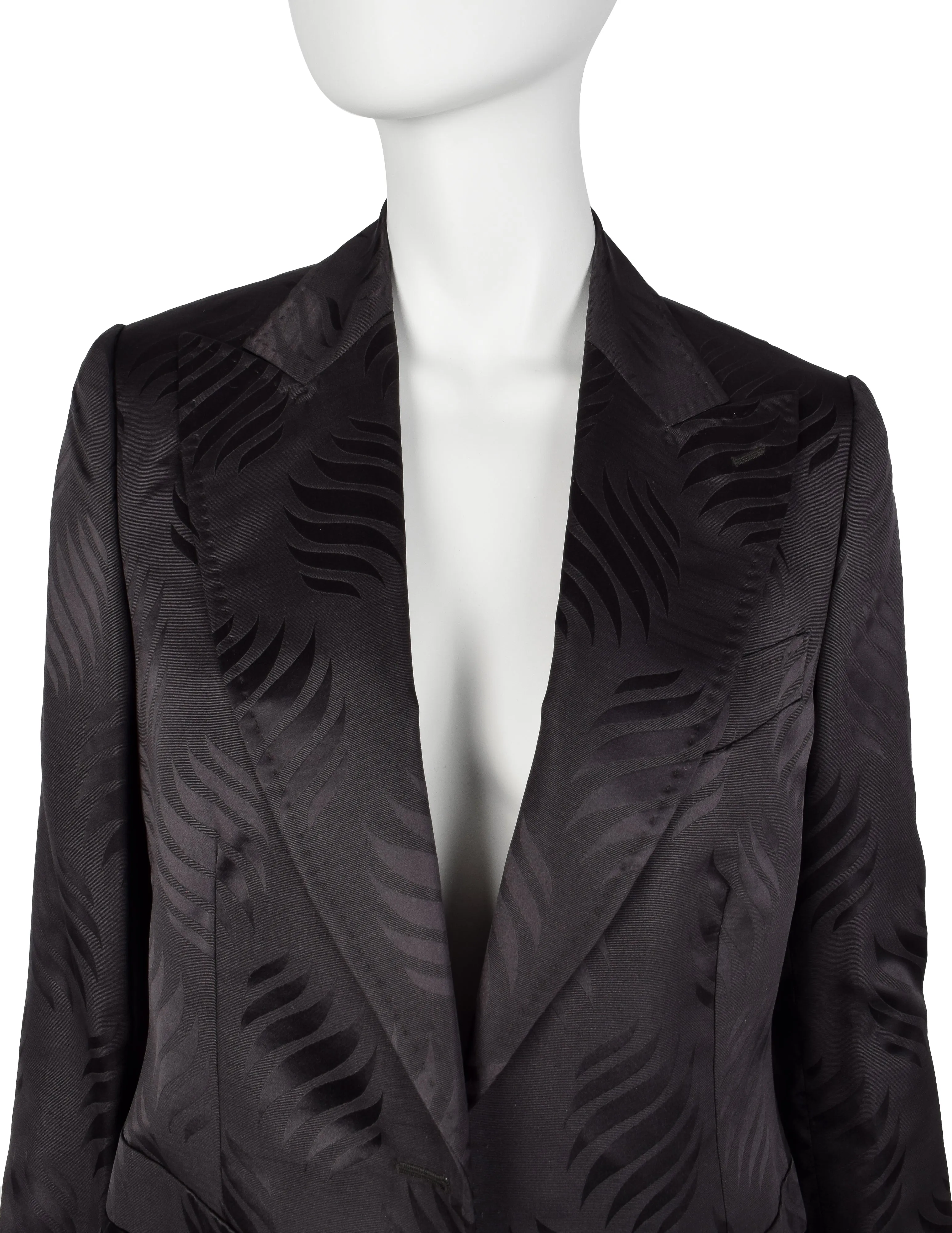 Gucci Vintage AW 2002 by Tom Ford Blackened Purple Leaf Silk Jacquard Blazer Jacket