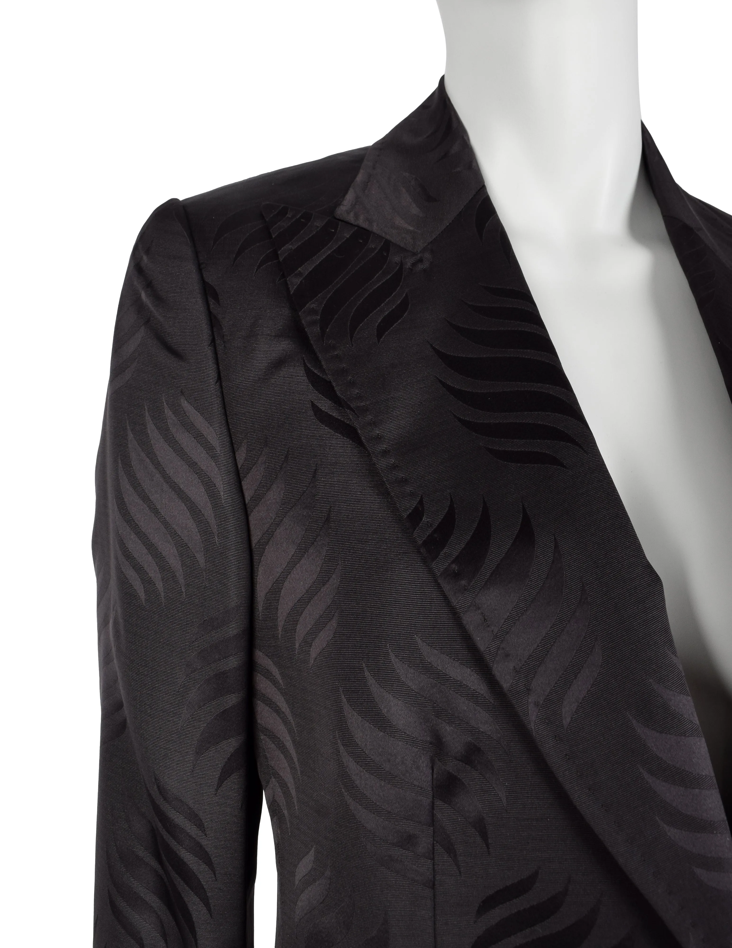 Gucci Vintage AW 2002 by Tom Ford Blackened Purple Leaf Silk Jacquard Blazer Jacket