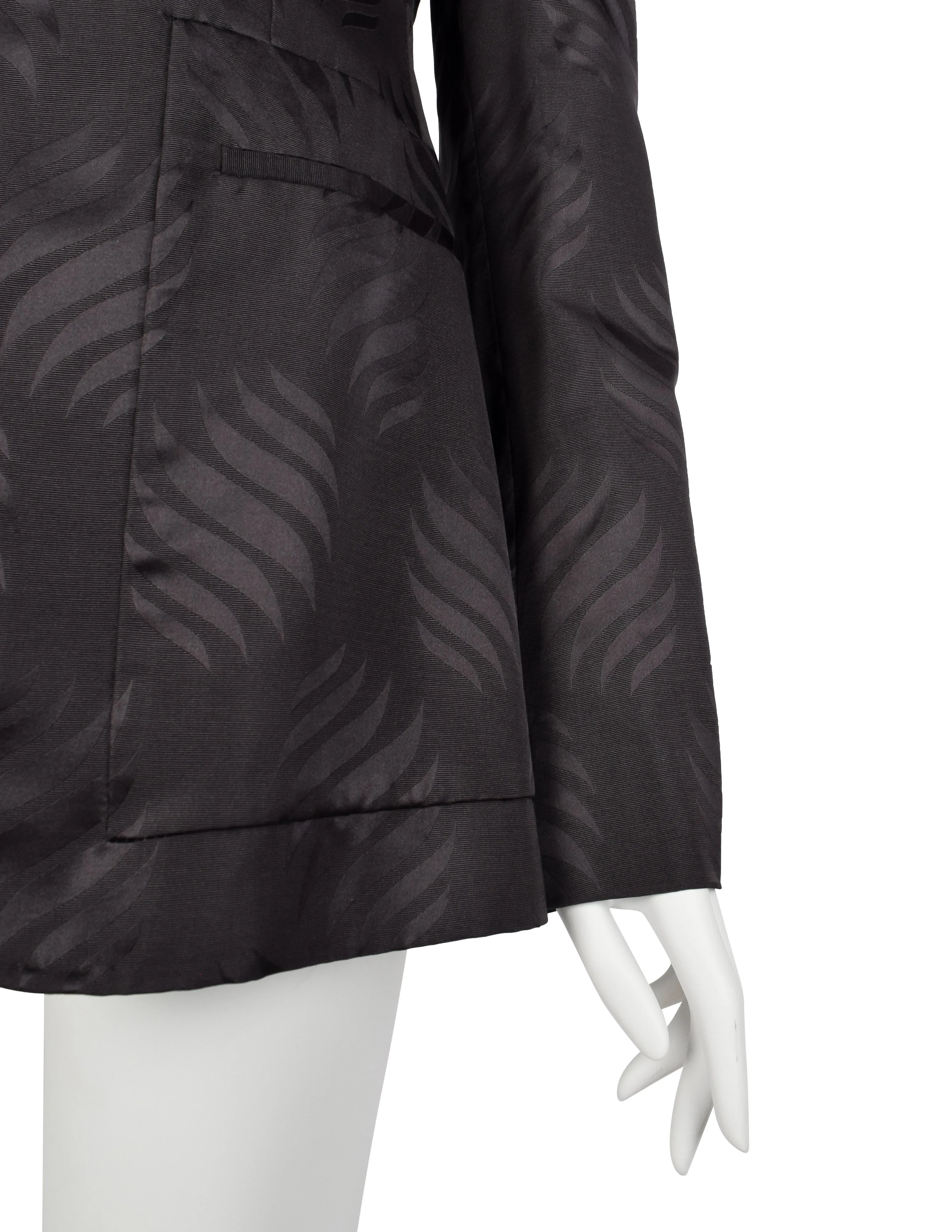Gucci Vintage AW 2002 by Tom Ford Blackened Purple Leaf Silk Jacquard Blazer Jacket