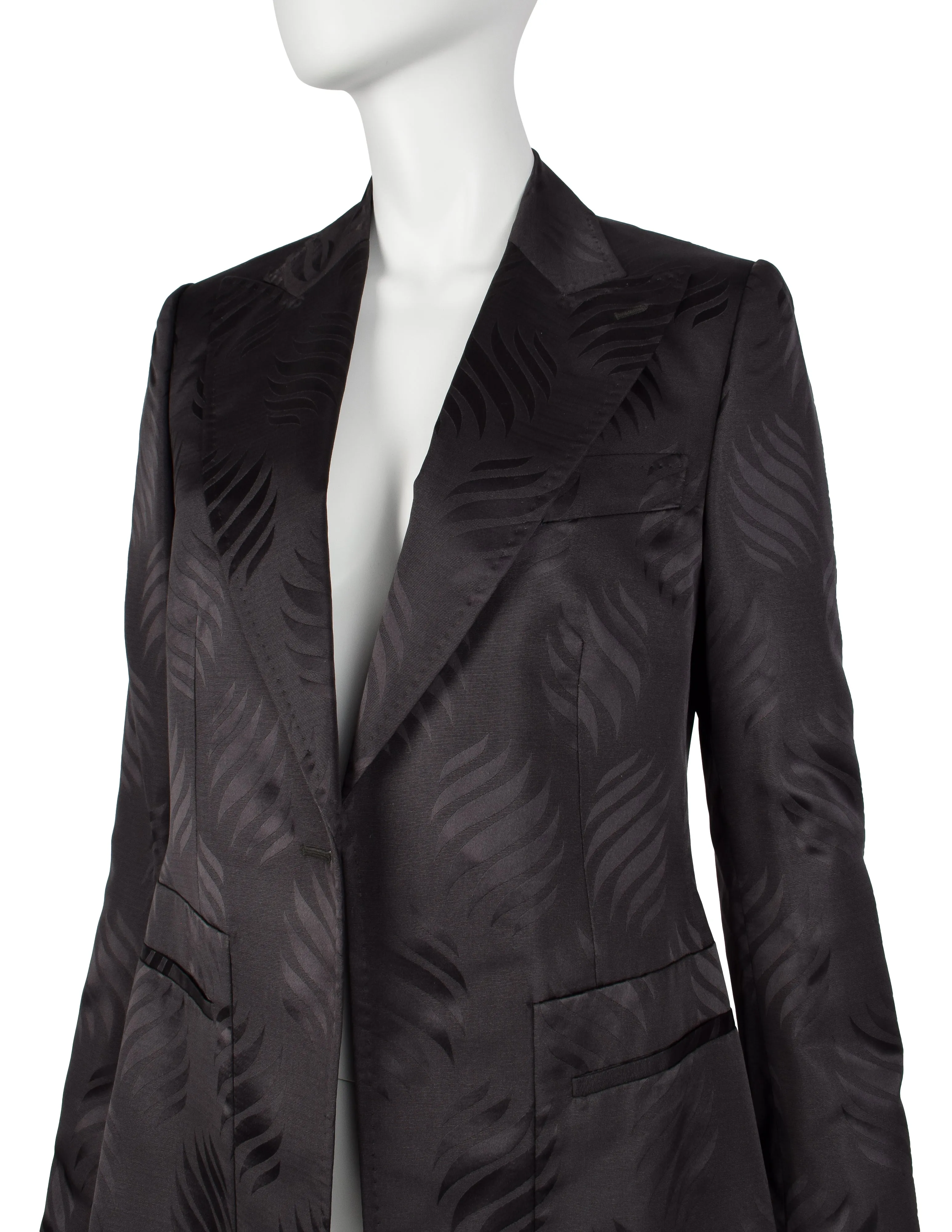 Gucci Vintage AW 2002 by Tom Ford Blackened Purple Leaf Silk Jacquard Blazer Jacket