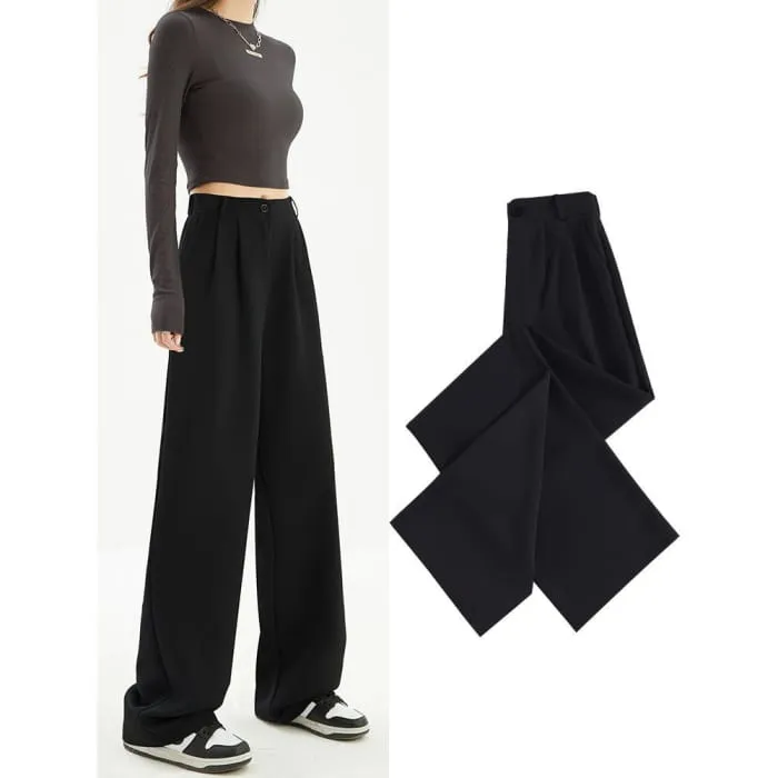High Waist Plain Wide Leg Slacks