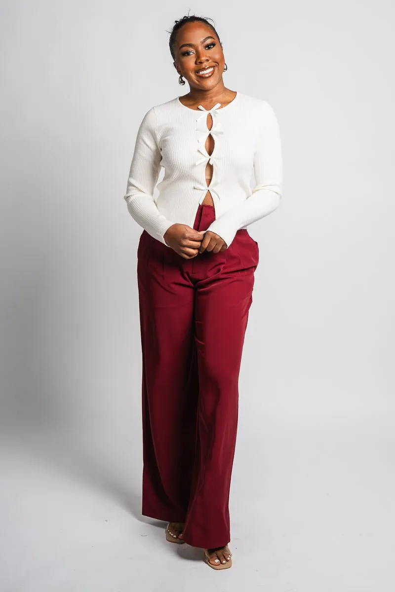 High waist wide leg pants wine
