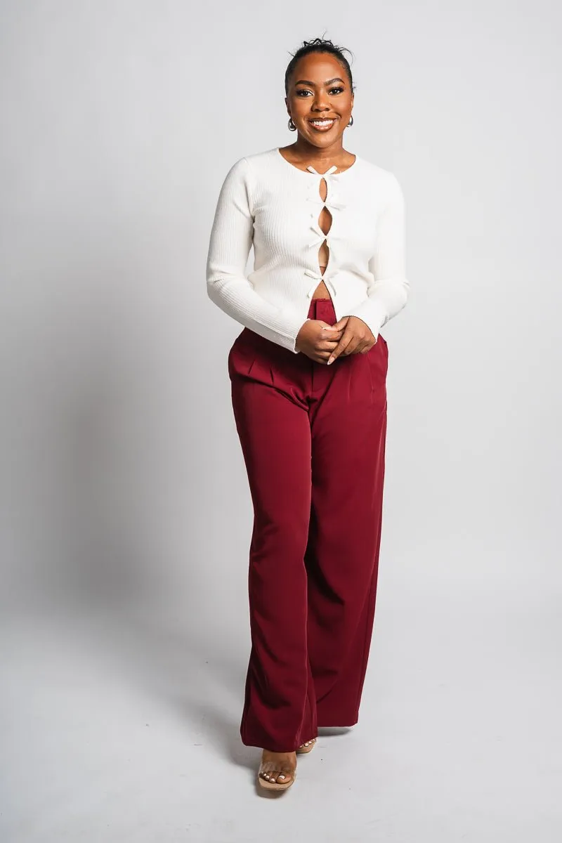 High waist wide leg pants wine