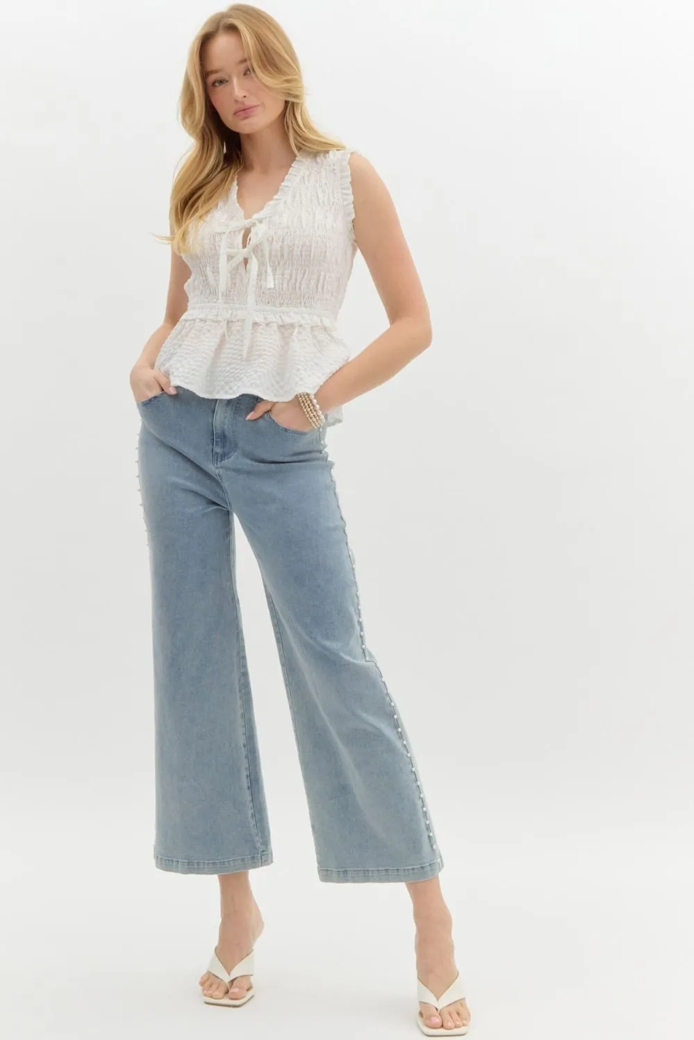High Waist Wide Leg Pearl Pants