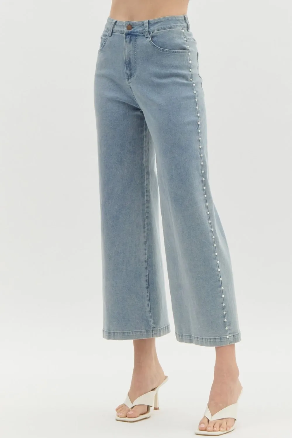 High Waist Wide Leg Pearl Pants