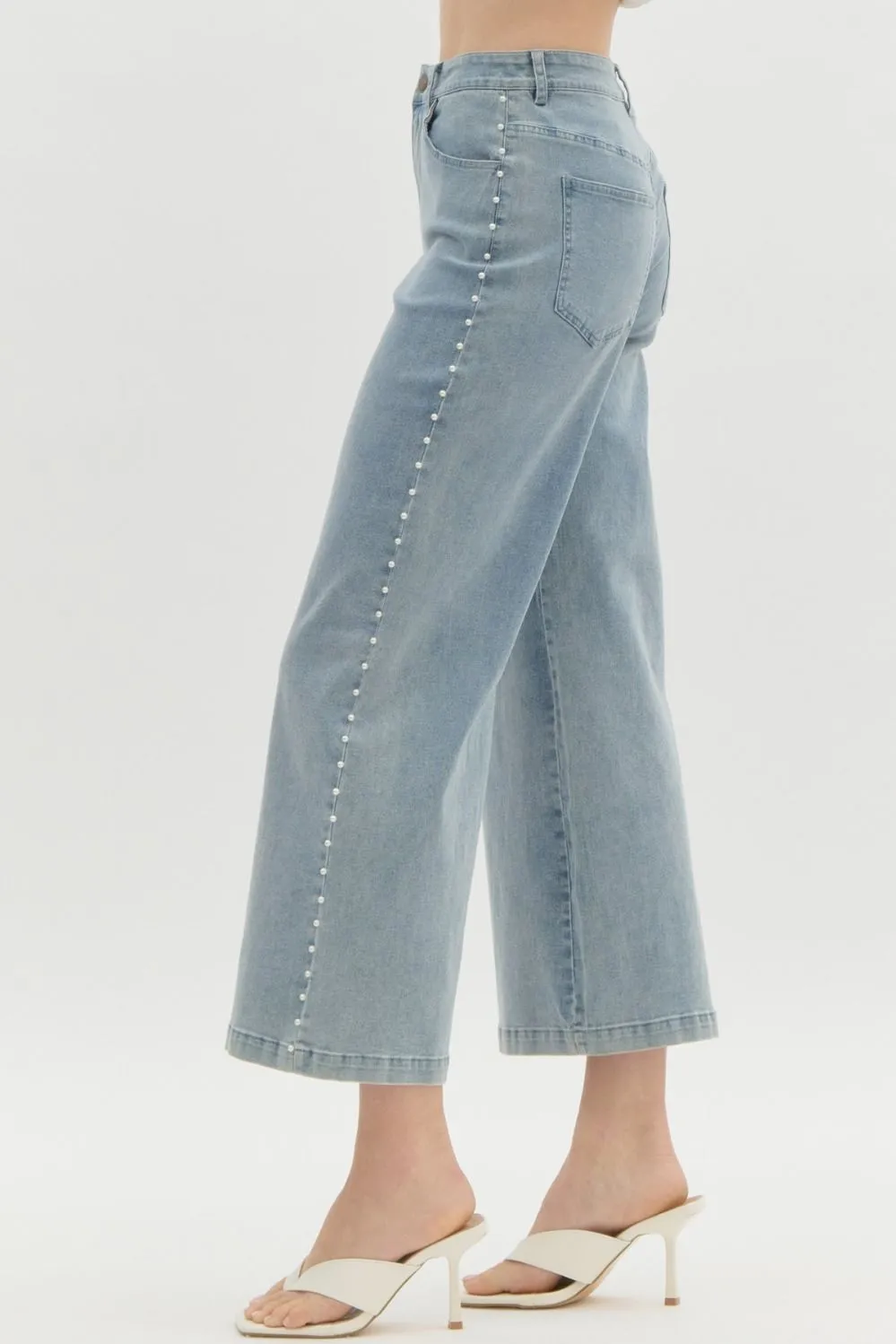 High Waist Wide Leg Pearl Pants