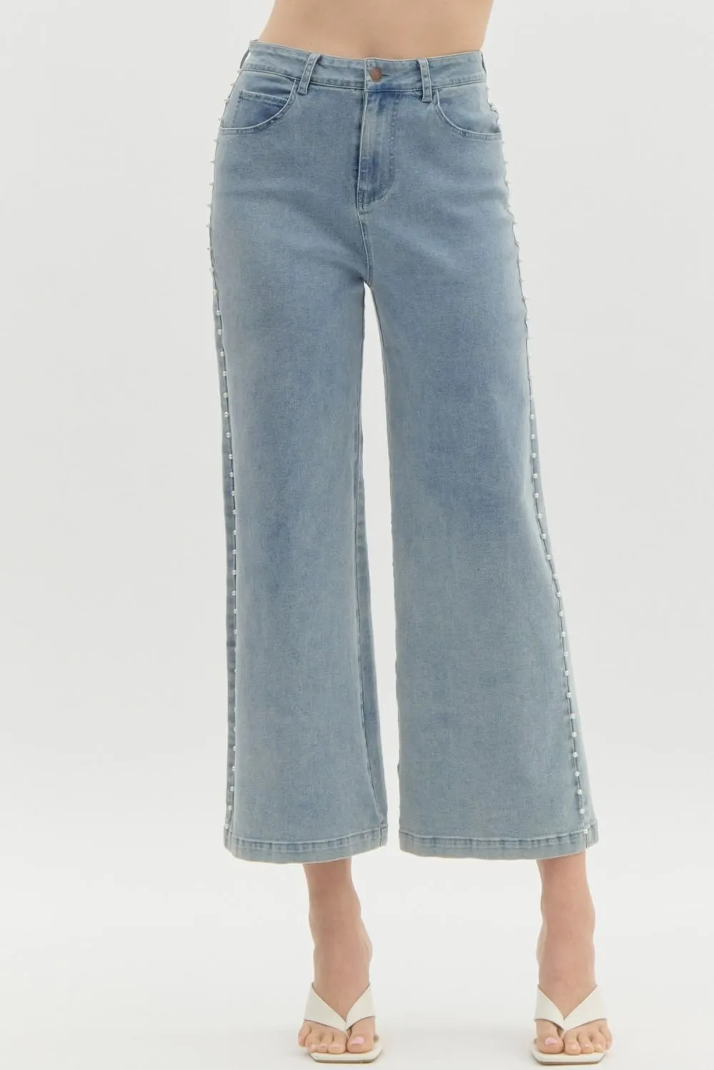 High Waist Wide Leg Pearl Pants