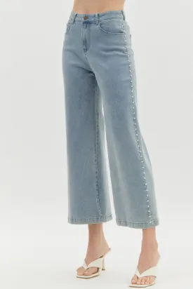 High Waist Wide Leg Pearl Pants