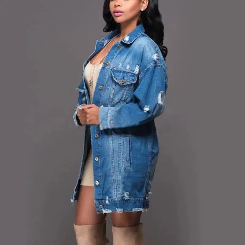 Hole Ripped Loose Denim Coat
