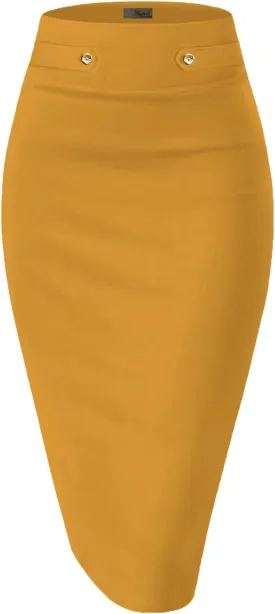 Hybrid & Company Womens Pencil Skirt Premium Nylon Ponte Stretch Office Made in The USA Below Knee