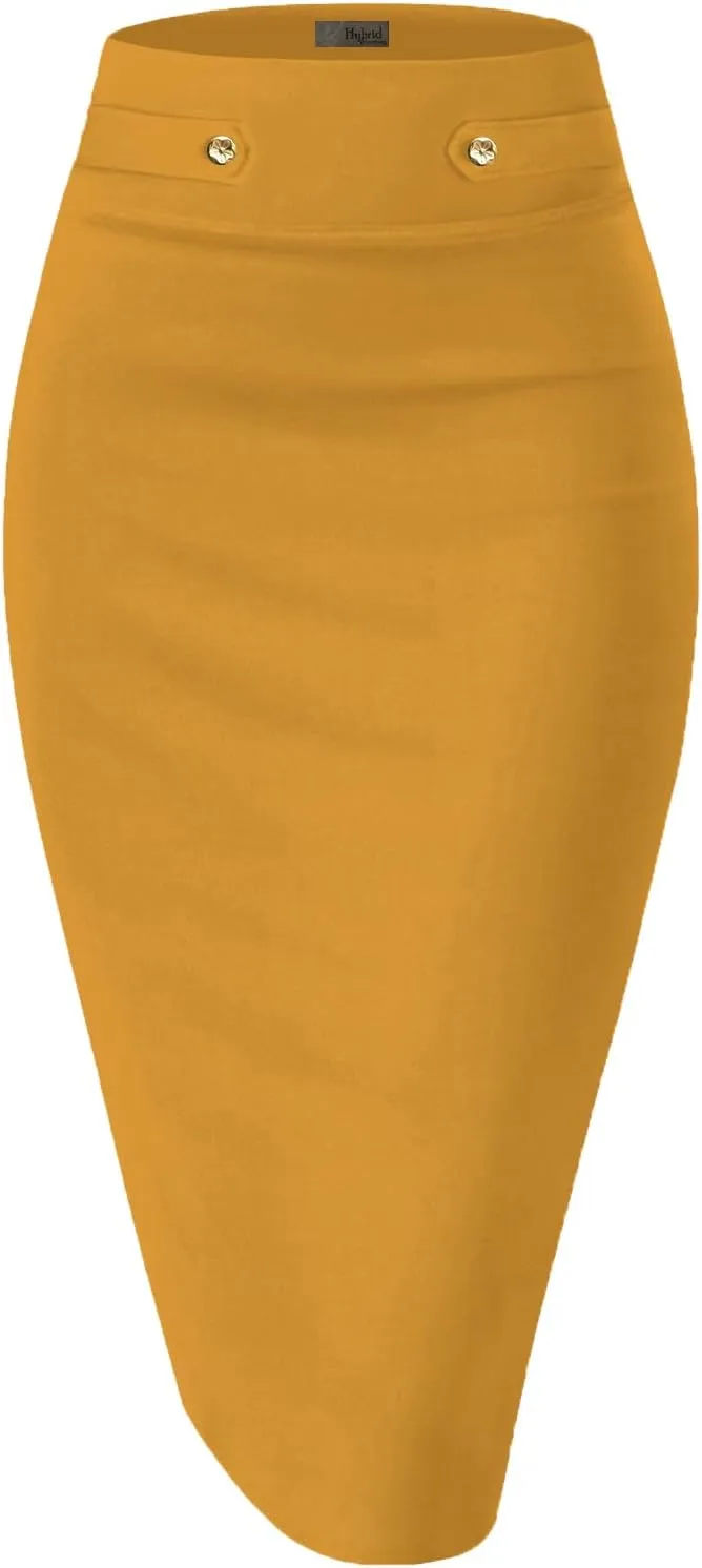 Hybrid & Company Womens Pencil Skirt Premium Nylon Ponte Stretch Office Made in The USA Below Knee