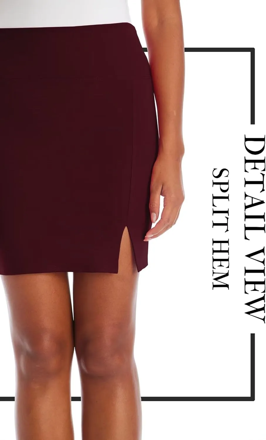 Hybrid & Company Women's Super Comfort Stretchy Basic Mini Pencil Skirt with Side Slit