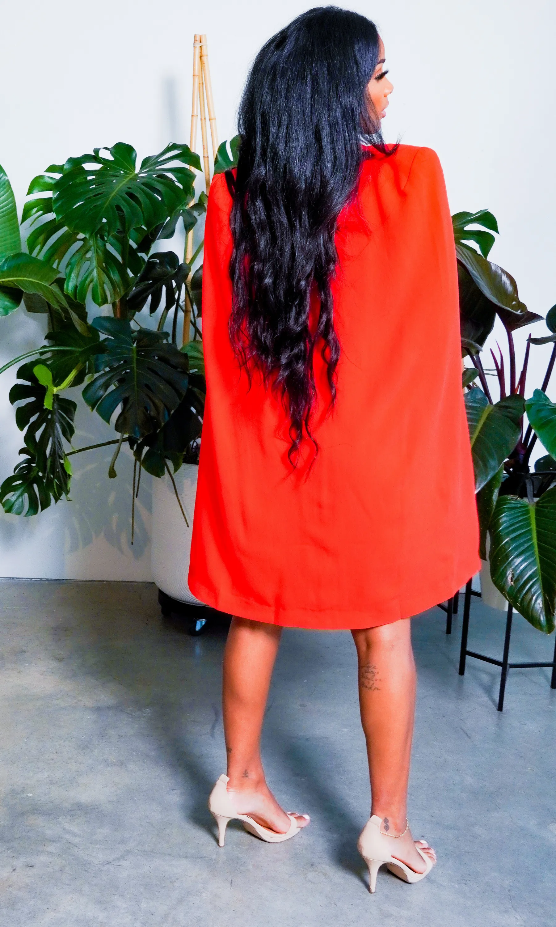 Irresistible l Cape Blazer Dress - Orange
