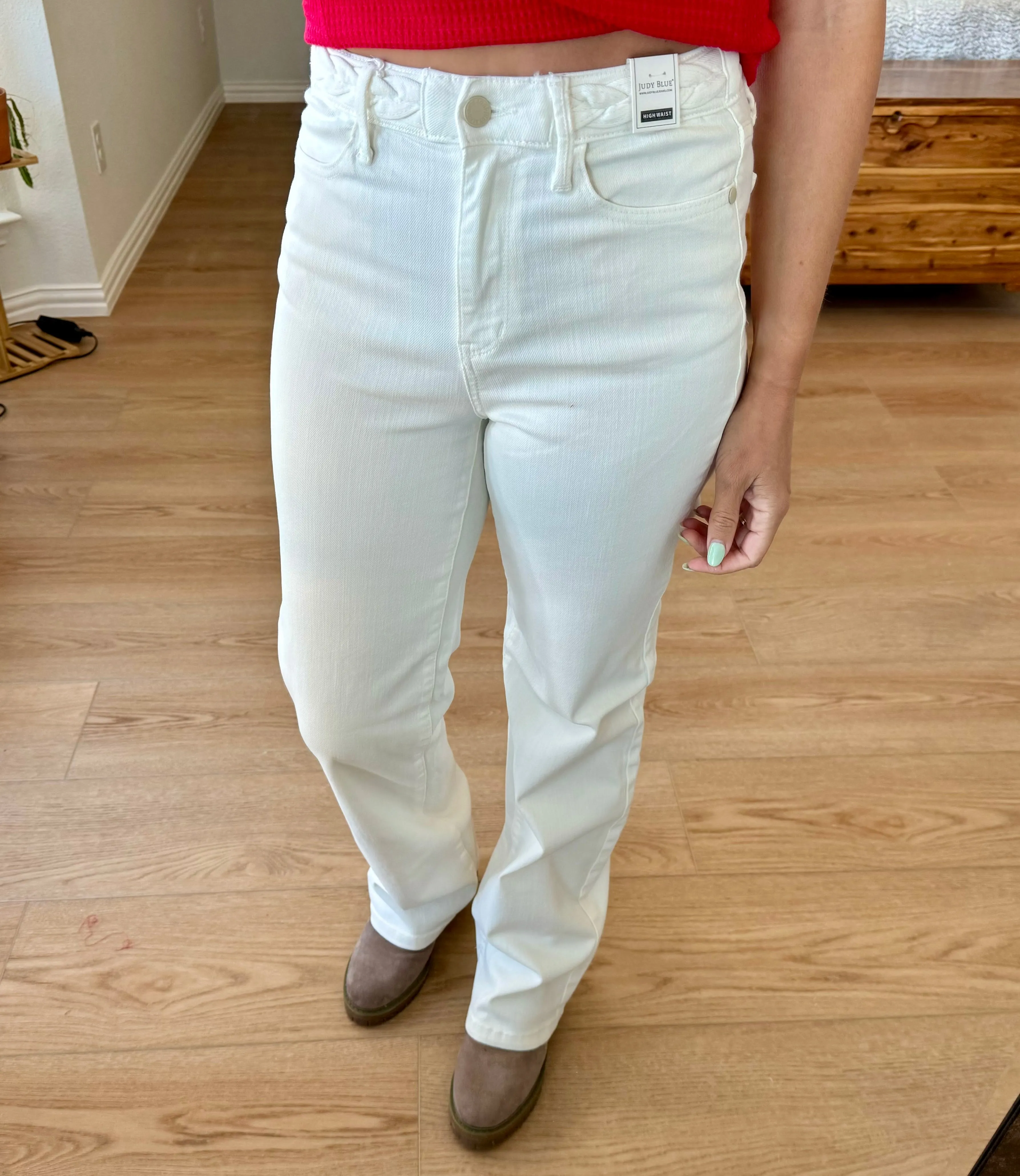 Kristen Wide Leg Braided Waist Judy Blue Jeans