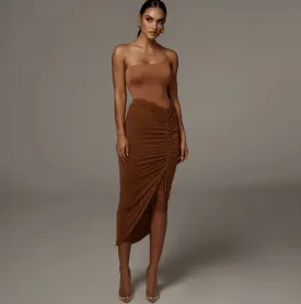 Lace Up Drawstring Midi Skirt