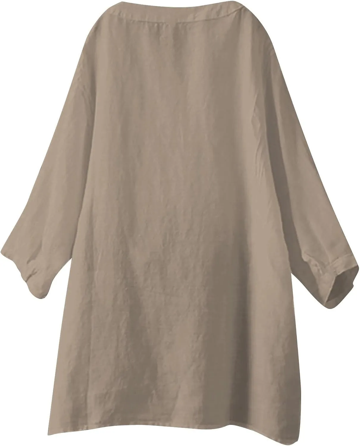 Linen Shirts for Women Womens Tops 3/4 Sleeve Button Down Shirts V Neck Solid Casual Tunic Blouses with Pocket