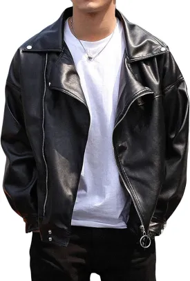 Maiyifu-GJ Mens Faux Leather Biker Jacket Vintage Asymmetric Zip Motorcycle Jackets PU Lightweight Punk Belted Slim Coat