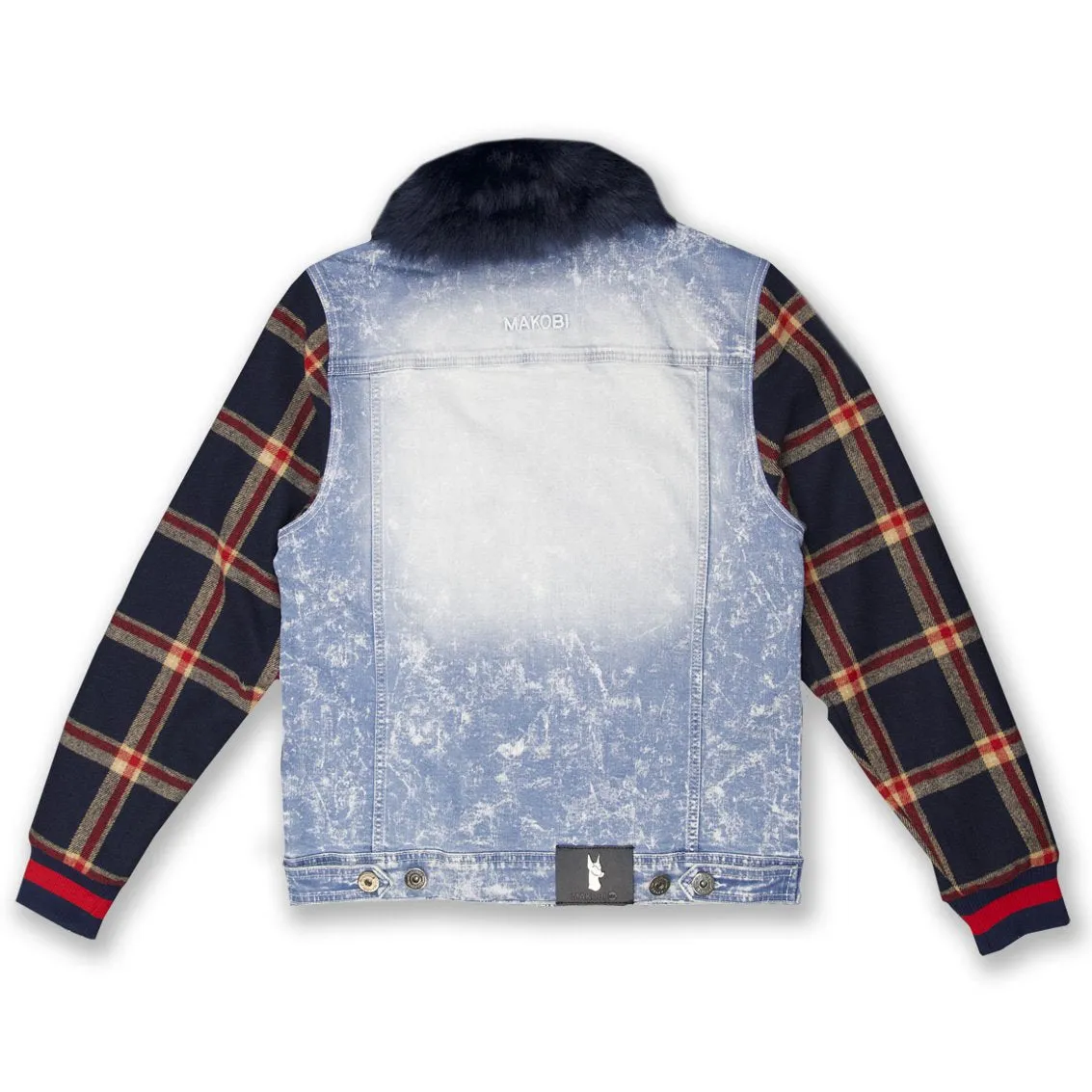 Makobi-Denim And Plaid Biker Jacket-LT.Wash