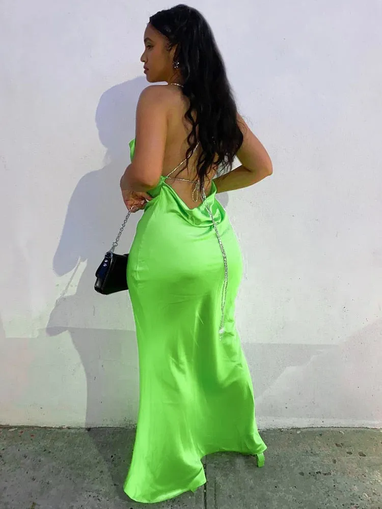 Meigan Satin Backless Maxi Dress