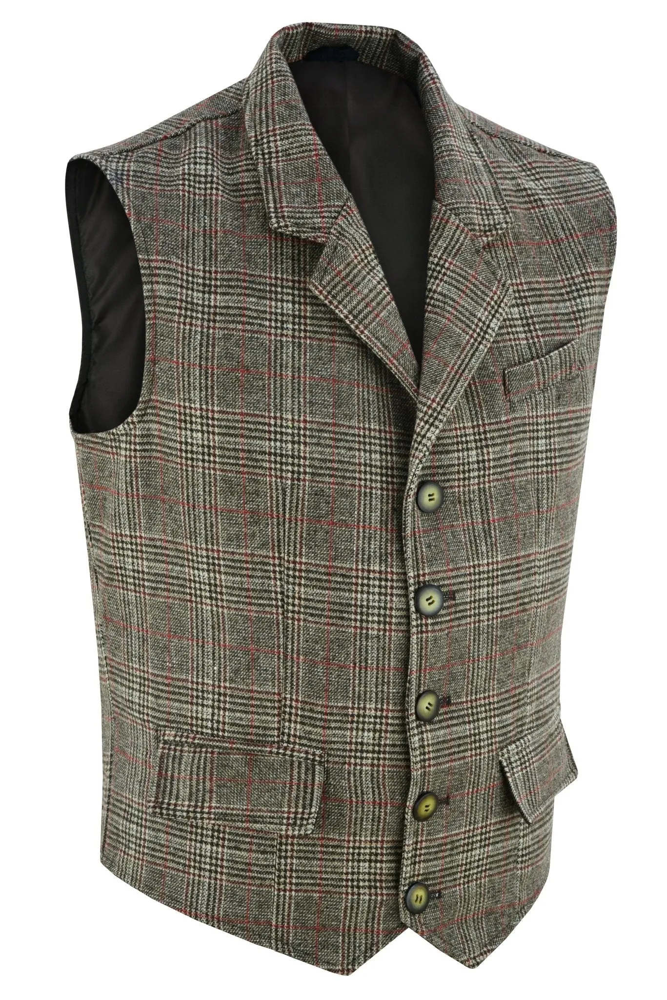 Mens Blazer Style Formal Check Suit Waistcoat Vest Tweed Wool