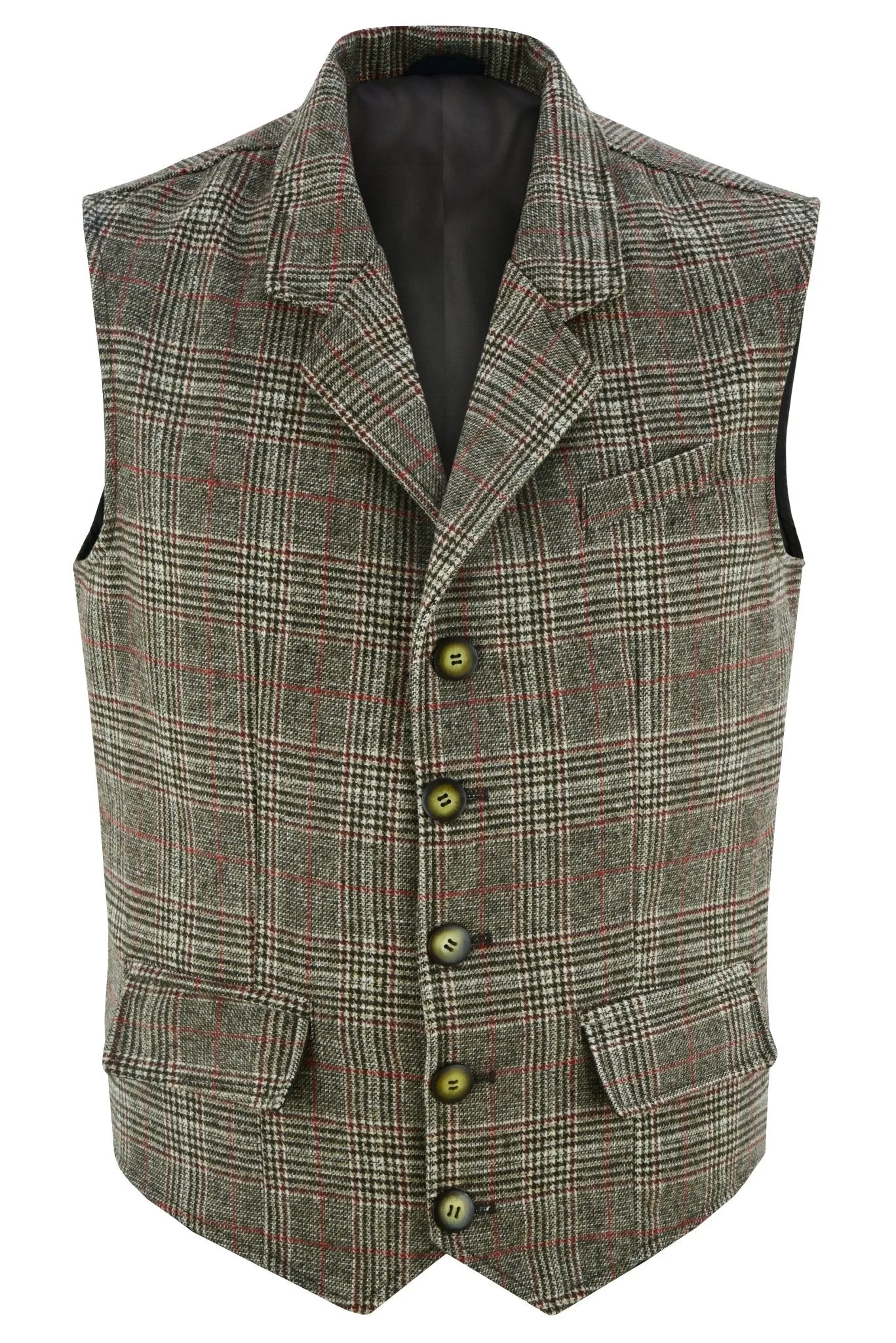 Mens Blazer Style Formal Check Suit Waistcoat Vest Tweed Wool