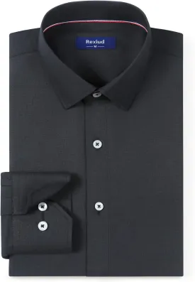 Men's Dress Shirt Long-Sleeve Regular-fit Winkle-Free Business Shirt with Convertible Cuffs Solid