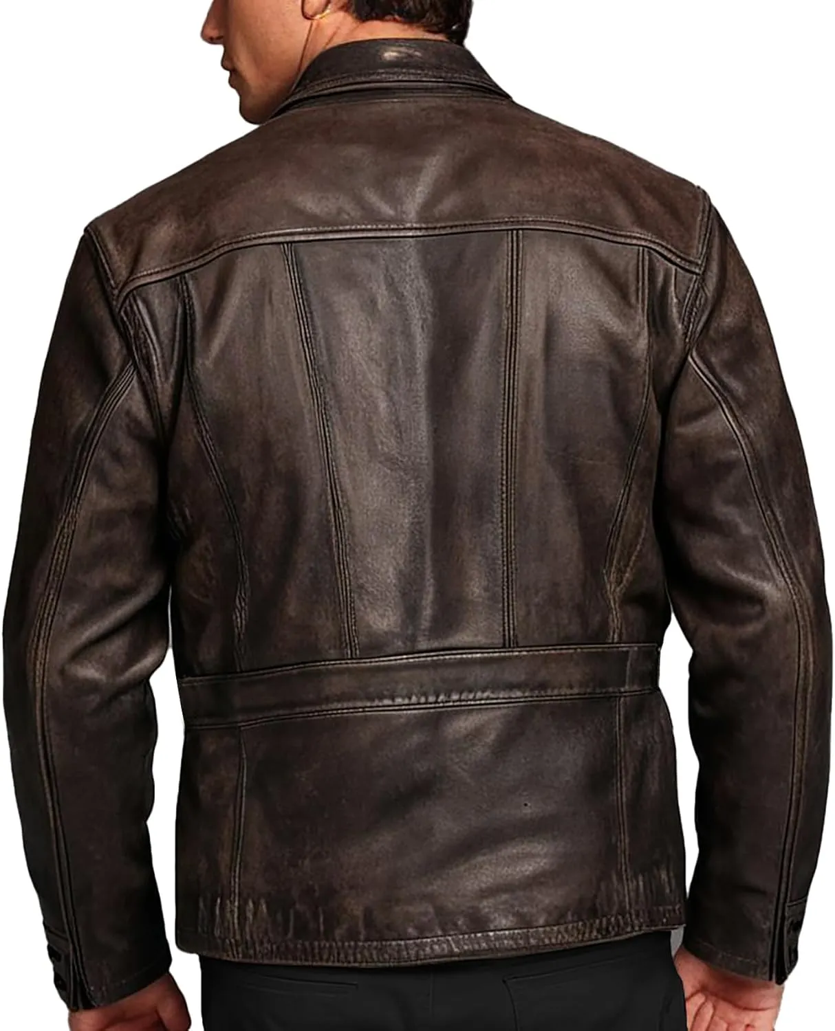 Mens Tom Cruise Mission Reckoning 8 Leather Jacket - Shirt Collar Distressed Brown Ethan Hunt Biker Jacket