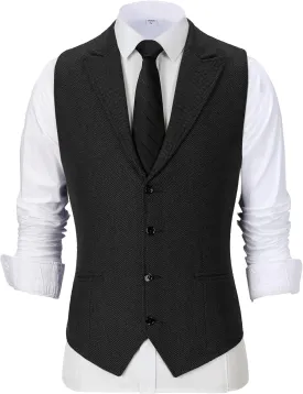 Men's Tweed Notch Lapel Suit Vintage Vest Herringbone Wool Prom Waistcoat Groomsmen XS-4XL