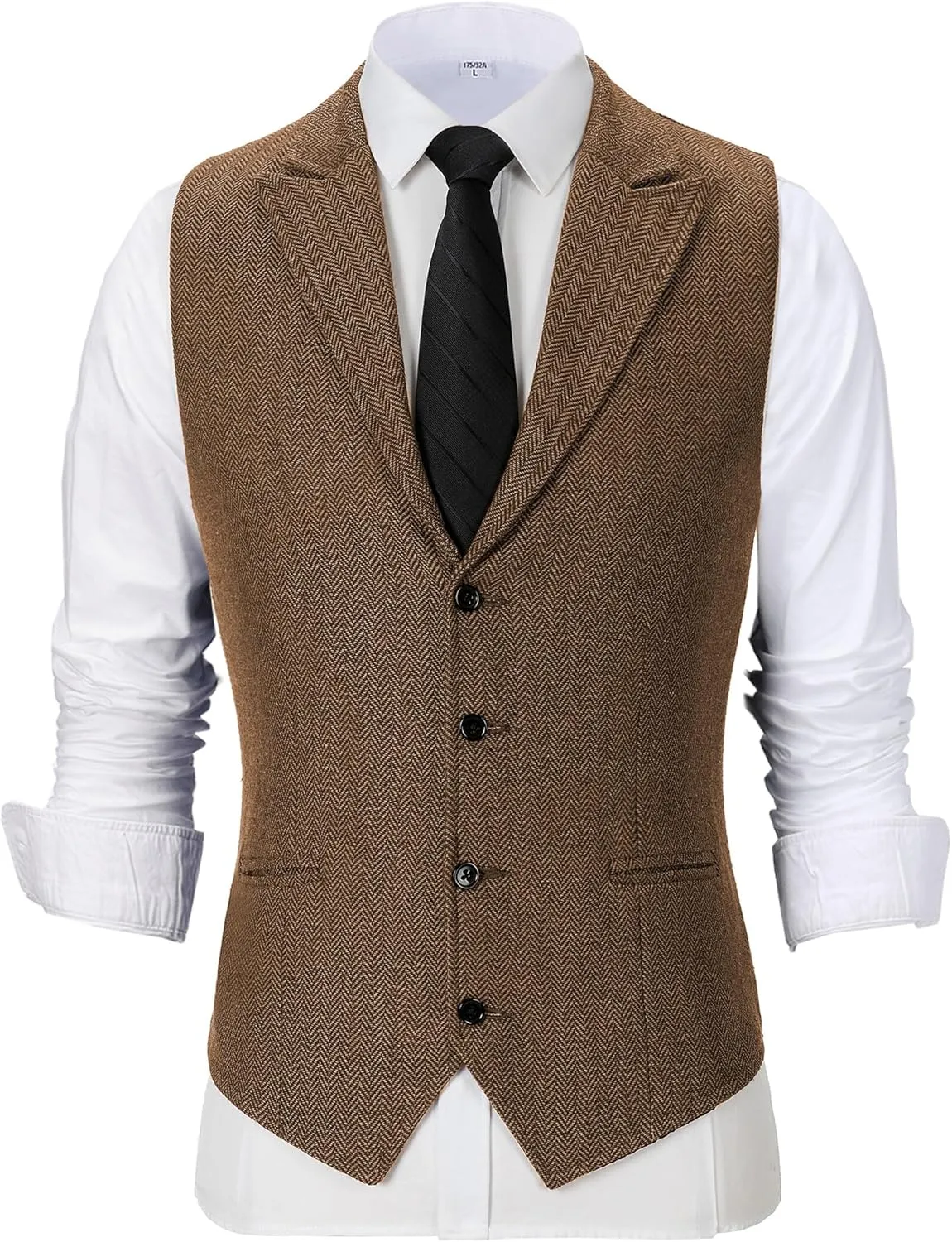 Men's Tweed Notch Lapel Suit Vintage Vest Herringbone Wool Prom Waistcoat Groomsmen XS-4XL