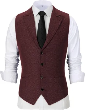 Men's Tweed Notch Lapel Suit Vintage Vest Herringbone Wool Prom Waistcoat Groomsmen XS-4XL