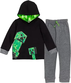 Minecraft Creeper Fleece Pullover Hoodie and Pants Outfit Set Little Kid to Big Kid