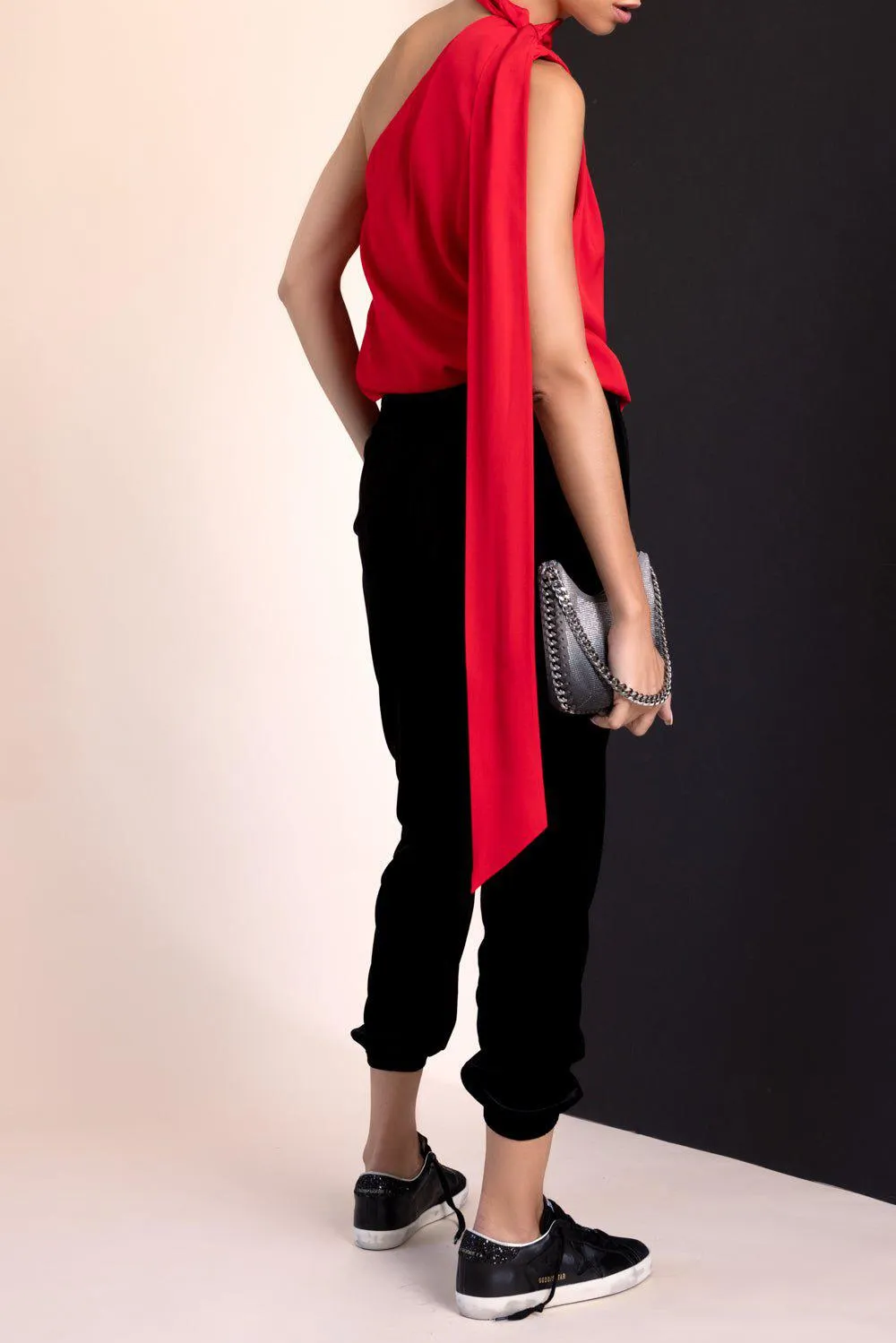 One Shoulder Scarf Neck Top