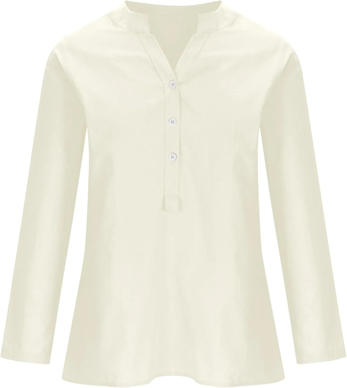 Plus Size Linen Tops for Women V Neck Long Sleeve Button Down Shirts Office Work Blouse Summer Beach Vacation Tunics