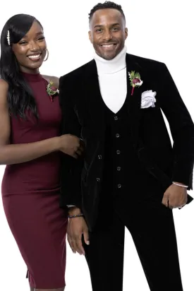 "EJ Samuel Men's Two-Button Velvet Vested Suit in Black"