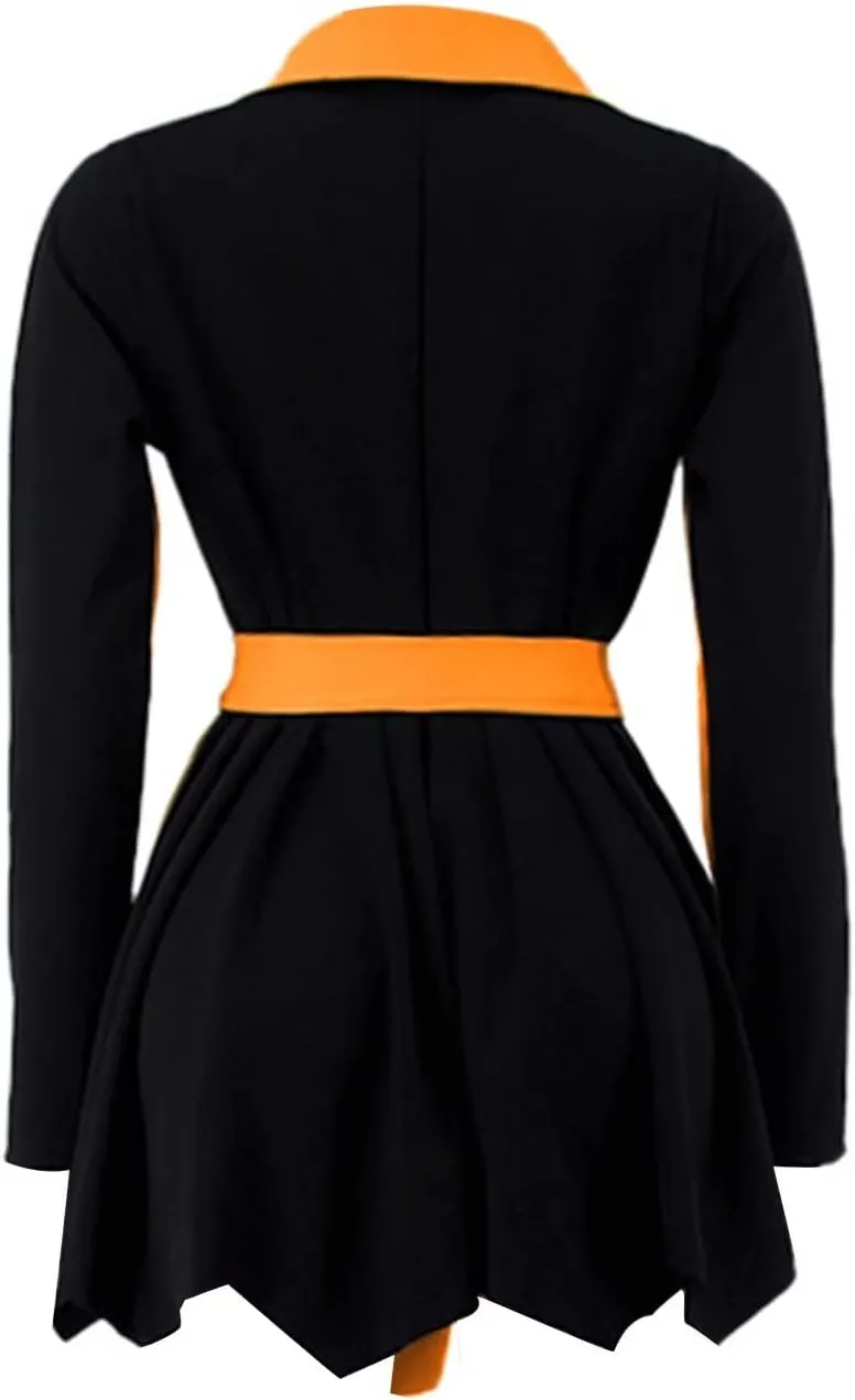 RAMOUG Two Tone Lapel V Neck Double Breasted Peplum Jacket Sexy Belted Blazer Mini Dress